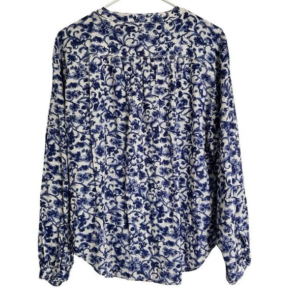 Pilcro by Anthropologie floral band collar blouse size small white/Blue - Picture 2 of 9